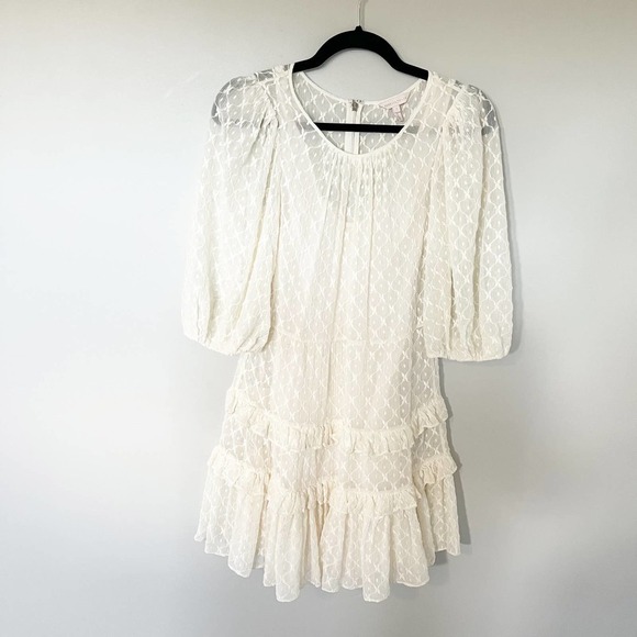 Rebecca Taylor Michelle Embroidered cream ivory ruffle mini dress size 2 - Picture 1 of 11